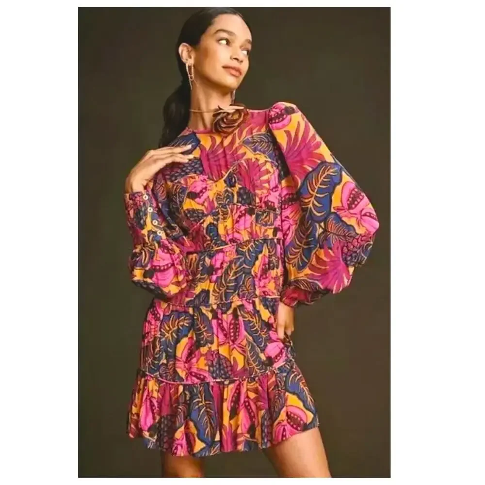 Farm Rio Fruit Dream Long-Sleeve Mini Dress Size Medium - Picture 6 of 16